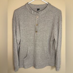 SHEIN Heather Gray Buttoned Crewneck Sweater